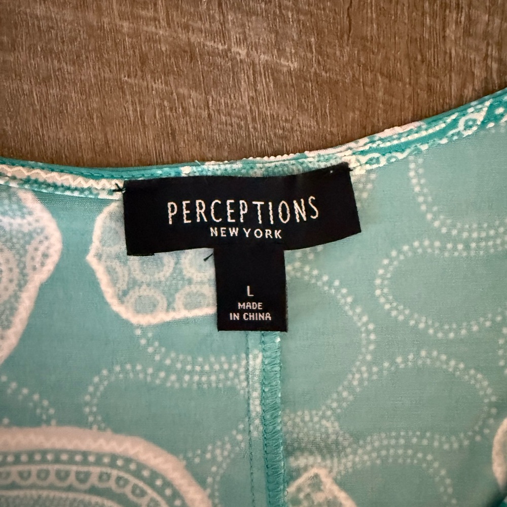 Perceptions Teal White Lace Faux Wrap Midi Dress Wedding Guest L - Picture 4 of 5